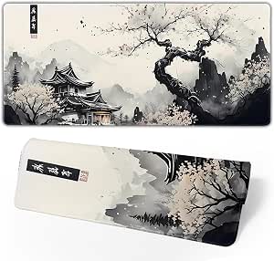 <<<Japanese Mouse Pad, Large Japanese Desk Mat, XL Anime Gaming Keyboard Mat, Non-Slip Rubber Base, Big Extended Desk Protector for Home Office, 31.5”x11.8”>>>