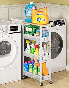 OKZEST Slim Laundry Room Storage Cart with Upgraded Metal Hub Casters