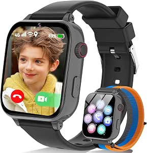 4G Kids Smart Watch Phone GPS, Smartwatch for Boys Girls Ages 4-12 Years with Video Call Chat Class Mode SOS Camera Alarm Games Parental App Touch Watch Gifts for Children (Includes SIM Card) Silver