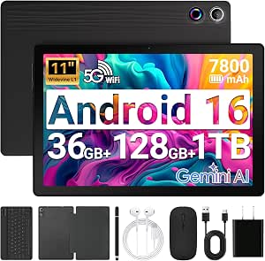 URAO Tablet, 11" Android 16 Tablet Octa-core 36GB+128GB with Gemini AI