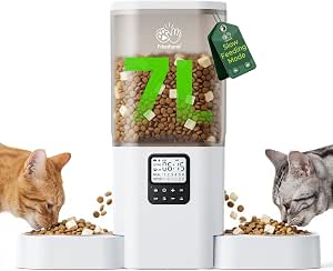 Frienhund Timed Automatic Cat Feeder 2 Cats with Slow Feed: Dual Automatic Dog Feeder with Information Visualization, Programmable Auto Cat Food Dispenser for Multiple Pets,Removable for Clean-29 Cup