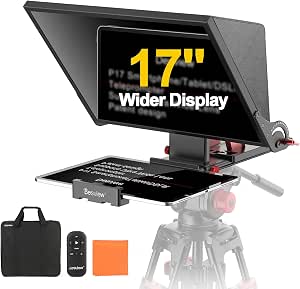 Desview P17 Portable Teleprompter for Camera Video Recording, Foldable Auto-Scrolling Prompter with Wireless Remote Sunshade and Tripod Mount Compatible with iPhone Android Tablet