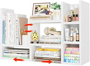 NUTIKAS Desk Shelves Desktop Organizer Shelf - White Office Organization for Top of Desk Organizers and Accessories Corner Bookshelf Table Top Shelving Small Hutch Decorations for Women's Office