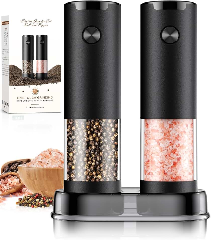 Electric Salt and Pepper Grinder Set Automatic Battery Pepper Mill Shakers Adjustable Coarseness Upgraded Larger Capacity with Led Home and Kitchen Appliances Birthday Gifts for Her and Him