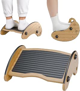 Bamboo Foot Rest for Under Desk at Work, Adjustable Foot Stool, 2-in-1 Reversible Rocking Footrest, Static Leg Rest, 16in Wide Surface, Non-Slip Breathable Pad, Home Office Ergonomic Support for Work