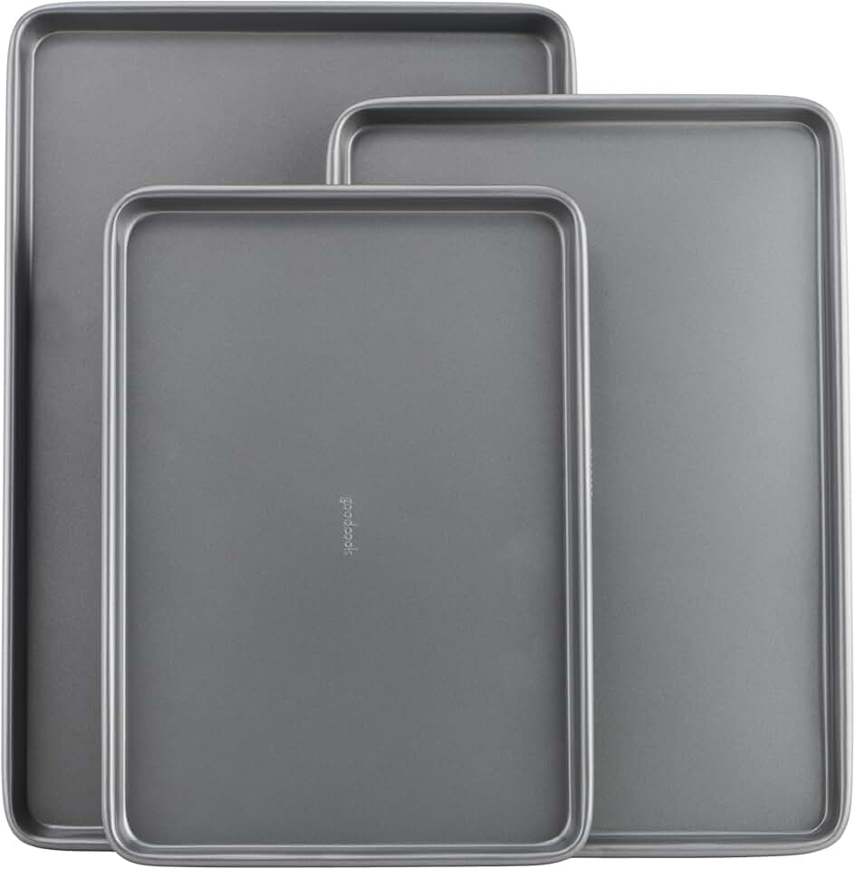 GoodCook Everyday Nonstick Baking Sheet Set, 3 Pack Includes Small (13×9) Medium (15×10) and Large (17×11) Pans Carbon Steel Construction Cookie Sheets Bakeware Set, Gray