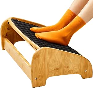 HUANUO Bamboo Under Desk Footrest featuring 4 Heights and Massage Texture