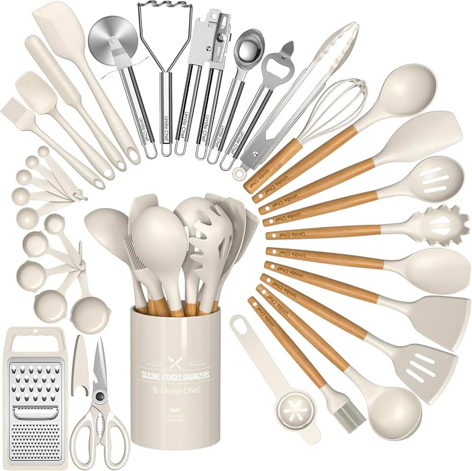 Umite Chef Food Grade Thickened Silicone (Stainless Steel Core) Kitchen Gadget Tools Set - Kitchen Cooking Utensils Set, Heat Resistant Kitchen Spatula Tools Set