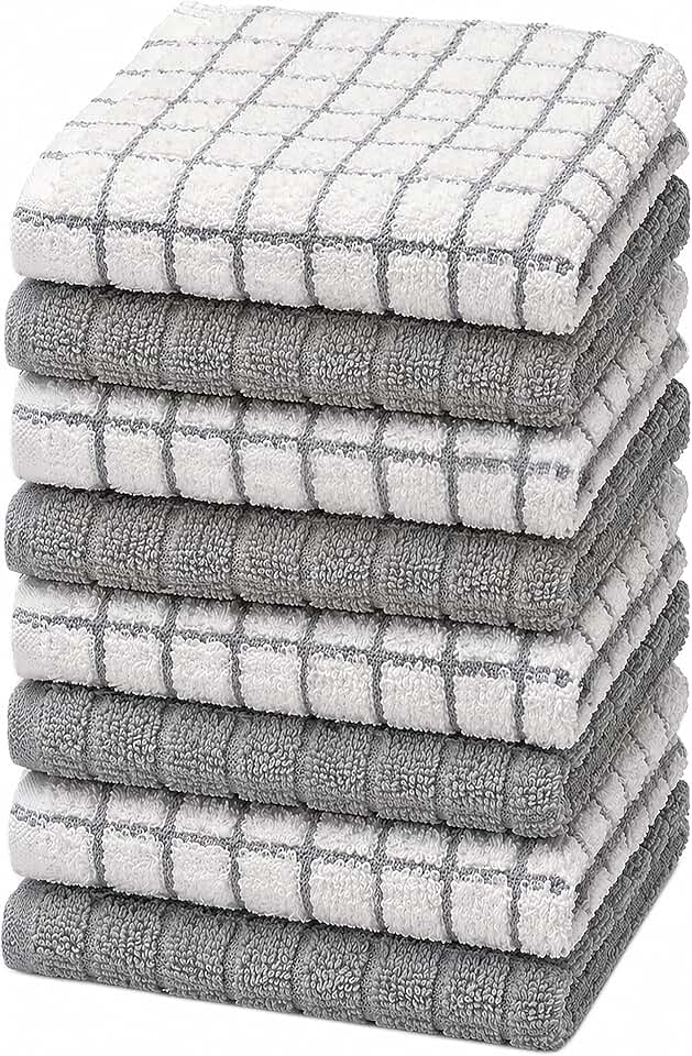 Bumble Dish Cloths (8-Pack), 100% Cotton Kitchen Towels, 12"x12" - Gray | 405 GSM | Soft, Very Absorbent & Durable Dish Towels for Kitchen [Amazon-developed Certification] Compact by Design
