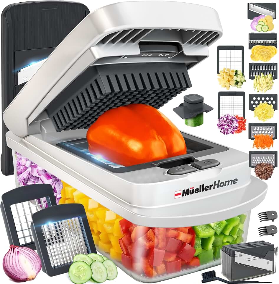 Mueller The Real Original Pro Vegetable Chopper &amp; Mandoline Slicer, 10-in-1 | since 2013, 8 Blade Food Veggie Chopper, Onion Vegetable Cutter with Container, Kitchen Gadgets &amp; Must-Haves