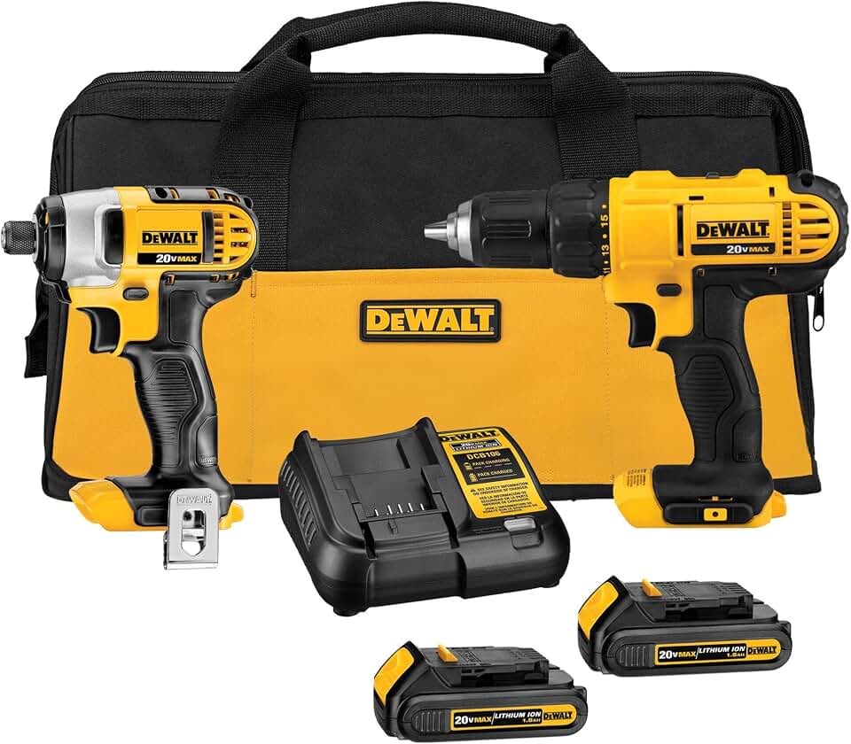 DEWALT 20V MAX Cordless Drill and Impact Driver Power Tool Combo Kit, Includes 2 Batteries, Charger with Bag (DCK240C2)