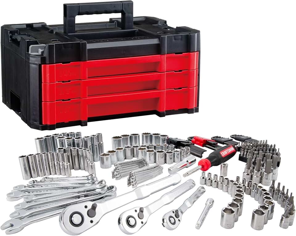 CRAFTSMAN 230 Pcs Mechanics Tool Set, Socket Wrench Set, Car Tool Kit with VERSASTACK Toolbox, SAE and Metric, 1/4 in, 3/8 in, and 1/2 Drive, Short and Long Arm Hex Keys (CMMT45306)