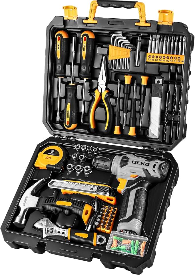 DEKOPRO Tool Set：Tool Kit with 8V Cordless Drill,Tool Box with Drill,Hand Drill Set for Men &amp; Women,Home Tool Kits for House Repair,Handyman,DIY 126-Piece