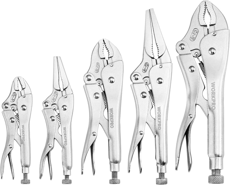 WORKPRO 5-Piece Locking Pliers Kit, Vice Grips with Chrome-vanadium Steel | 5/7/10 inch Curved Jaw, 6.5/9 inch Long Nose
