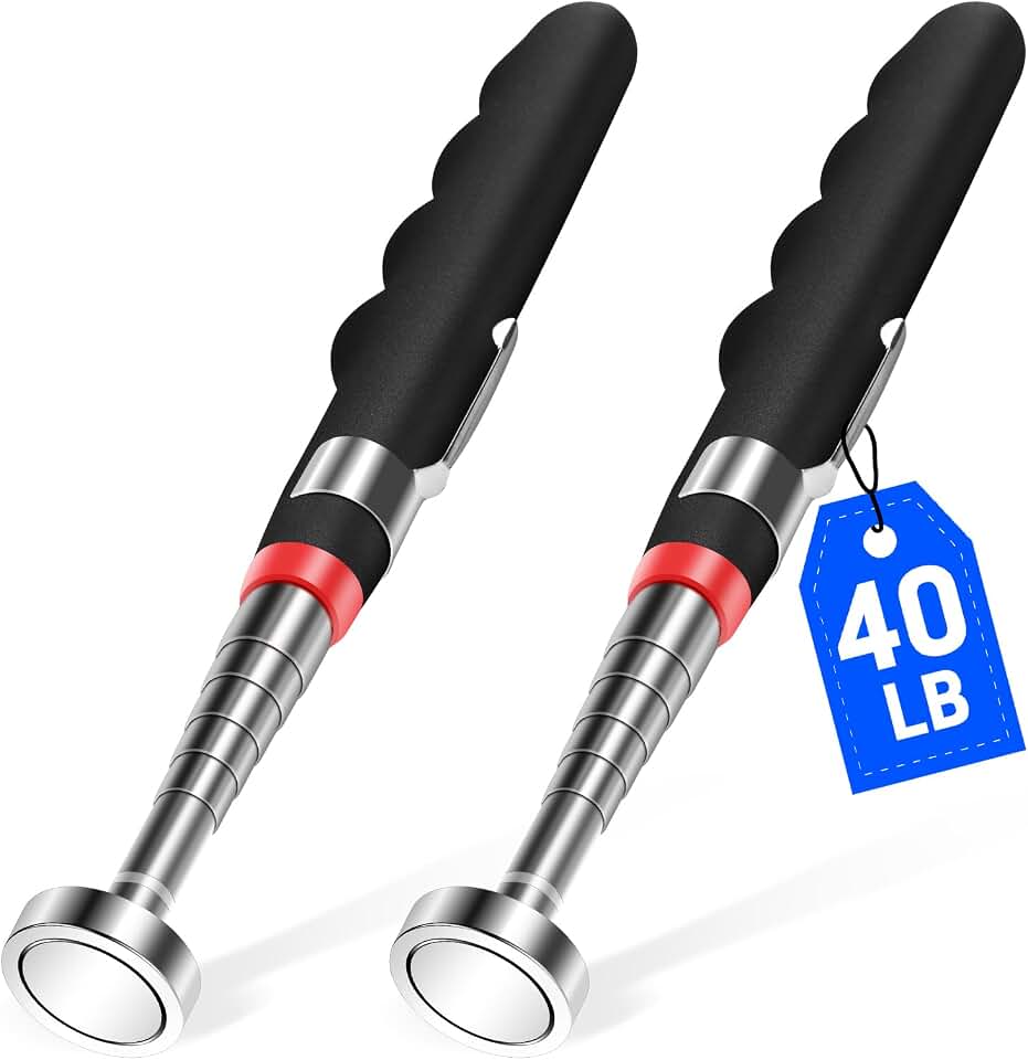 2PCS Telescoping Magnetic Pickup Tool with 40lb Pull Force, 30in | Telescopic Strong Magnet Sticks, Non-Slip Long Extendable Magnet Retrieval Tools, Magnetic Nail Picker Upper