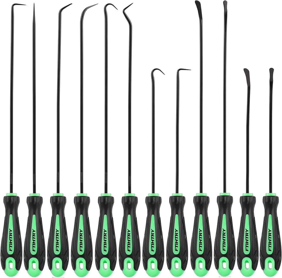 FTIHTRY 12-Piece Pick and Hook Tools Kit, Pick Tool Set Car Auto Oil Seal/O-Ring Seal Gasket Pick Hooks Puller Remove, Long and Mini Pick Tool Set