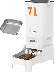 Automatic Dog Feeder with Elevated Stand - 7L Cat Food Dispenser featuring Large Food Tray, Timed Auto Cat Feeder for Dry Food, 6 Meals Per Day, No-Jam, Freshness Design, Detachable for Easy Clean
