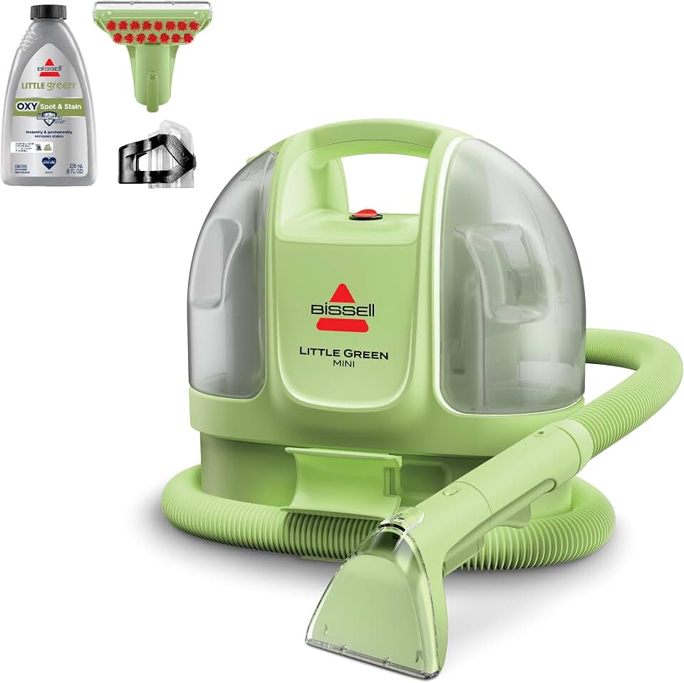 BISSELL Little Green Mini Portable Carpet Cleaner, 4075 | HydroRinse self-cleaning tool; 4-in. tough stain tool; upholstery and car detailing; Tea Green color