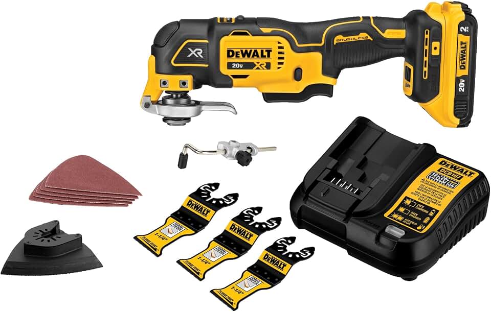 DEWALT 20V MAX XR Oscillating Multi-Tool Kit, Oscillating Tool Accessories, Cordless, 3-Speed, Quick Blade Change, Sand Paper, Blades, plus Battery and Charger Included (DCS356D1)