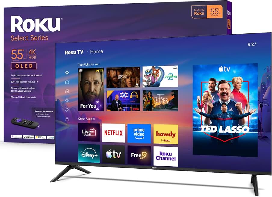 Roku 55-Inch Select Series Smart TV 2026-4K QLED TV - Roku TV | Flat Screen QLED Television with Voice Remote, Wi-Fi &amp; Bluetooth Headphone Mode - Streaming Live Local News, Sports, &amp; Movies