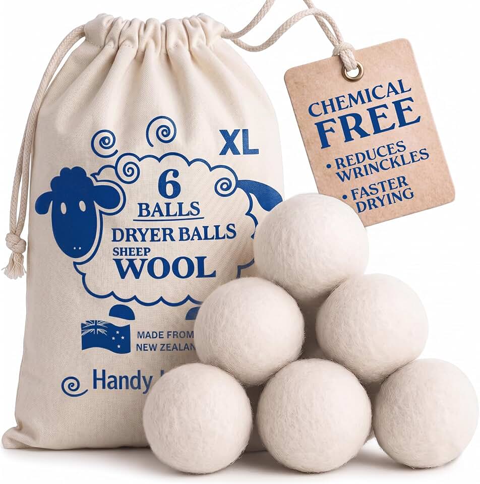 Handy Laundry Wool Dryer Balls 6-Pack, Reusable Natural Fabric Softener | Reusable Wool Dryer Balls, Natural Fabric Softener, Reduces Wrinkles, Alternative to Liquid Softener