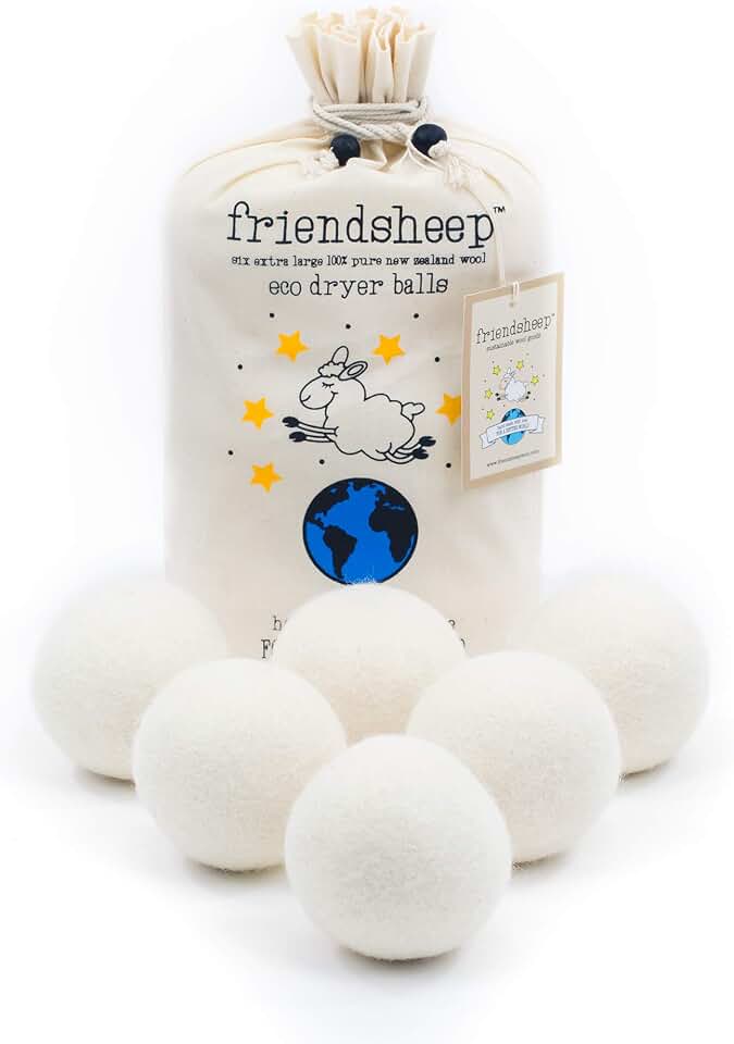 Friendsheep Wool Dryer Balls, Organic Reusable Fabric Softener Alternative for Laundry, Handmade, Fair Trade, Hypoallergenic, Eco-Friendly, Plastic-Free (6 Pack XL – Creamy White) | Reusable fabric softener alternative Organic wool, handmade, fair trade, hypoallergenic, eco-friendly, plastic-free