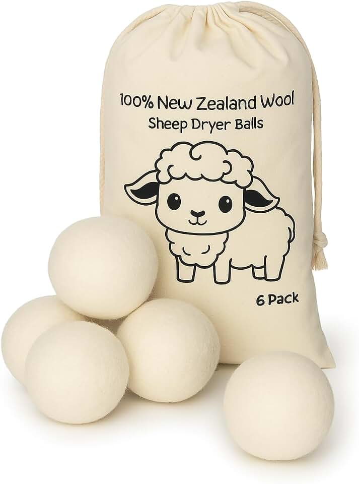 Natural Wool Dryer Balls | Reusable Natural Fabric Softener | Reduces Wrinkles &amp; Drying Time | Large Dryer Balls is a Better Alternative to Plastic Balls and Liquid Softener| Saves Energy (Pack of 6)