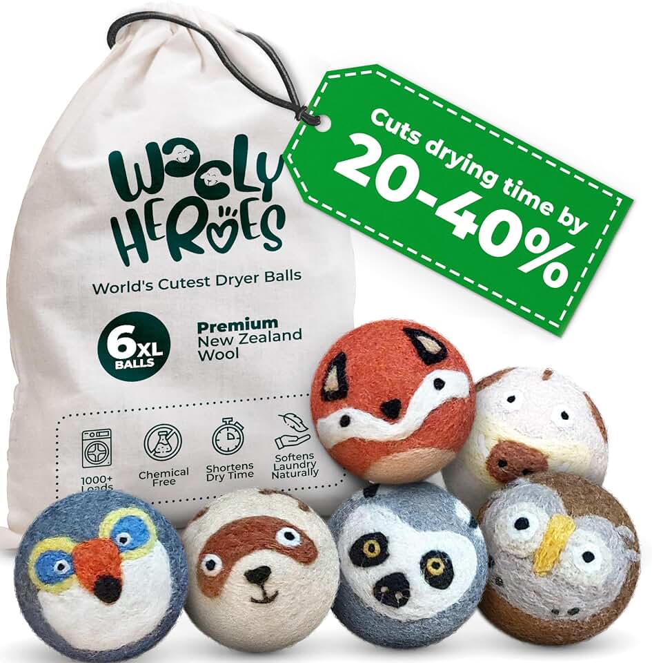 Chemical Free &amp; Baby Safe! Reusable Wool Dryer Balls XL 6-Pack - Reduces Static, Cuts Dry Time, &amp; Softens Naturally