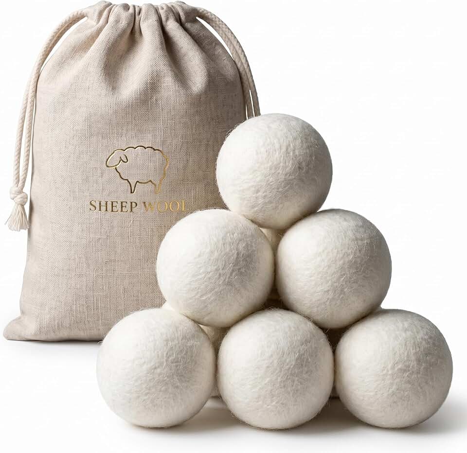 XL Wool Dryer Balls (6-Pack) - 100% Organic New Zealand Wool Laundry Balls for Dryer - Natural Fabric Softener &amp; Reusable Anti Static Solution to Reduce Wrinkles &amp; Shorten Drying Time