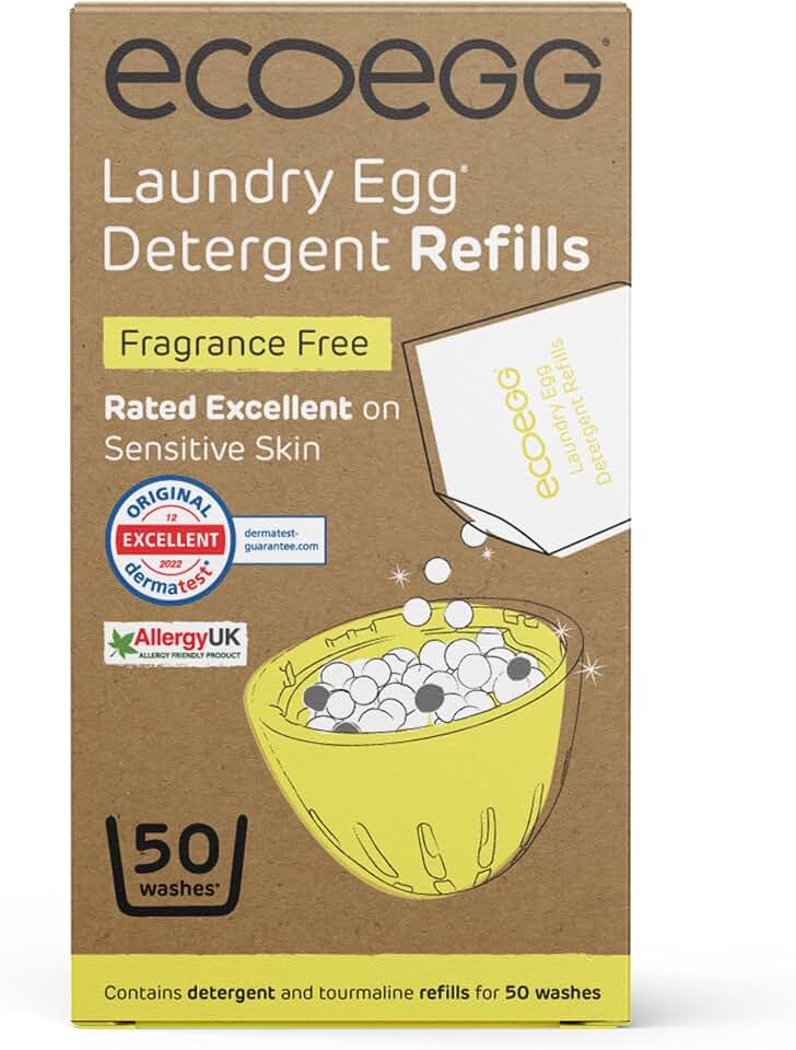 ecoegg Laundry Egg Refill Fragrance Free, 50 Loads [Amazon-developed Certification] Compact by Design