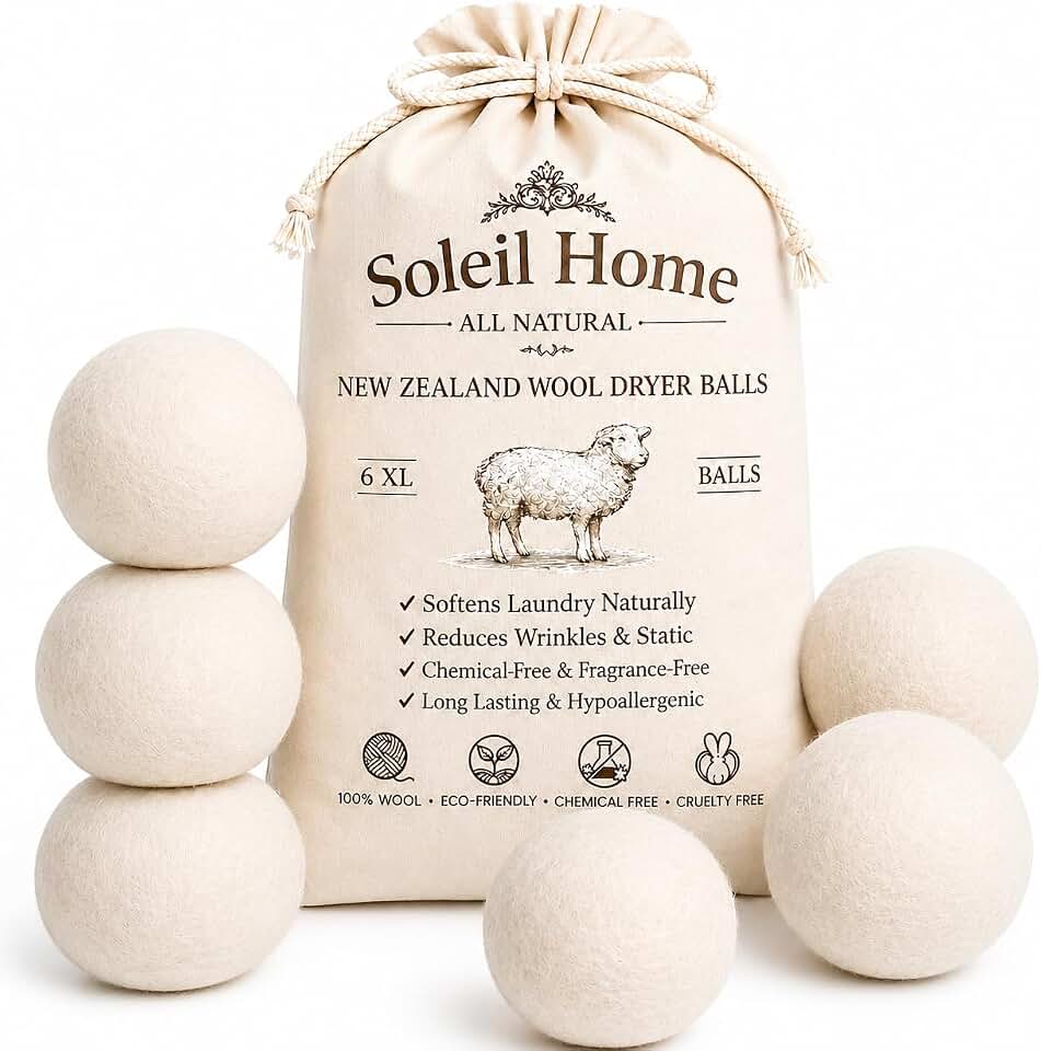 Wool Dryer Balls XL 6-Pack – 100% New Zealand Wool Laundry Balls – Natural Fabric Softener Alternative to Dryer Sheets – Reduces Static, Wrinkles &amp; Drying Time – Reusable
