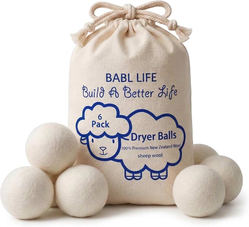 Wool Dryer Balls 6 Pack, 100% New Zealand Wool, Reusable Dryer Balls for Laundry, Natural Fabric Softener, Helps Reduce Drying Time, Wrinkles &amp; Static Cling, 2.6 Inch