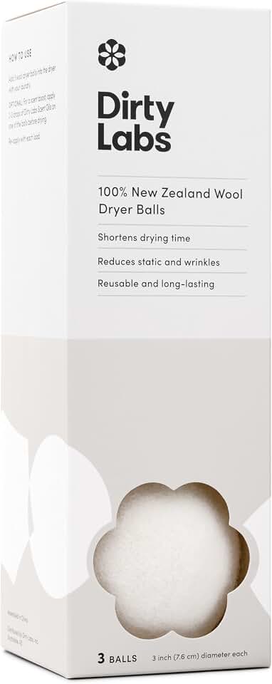Dirty Labs | 100% New Zealand Wool Dryer Balls | 3 Pack | Shortens drying time, reduces static and wrinkles, replaces dryer sheets and softener