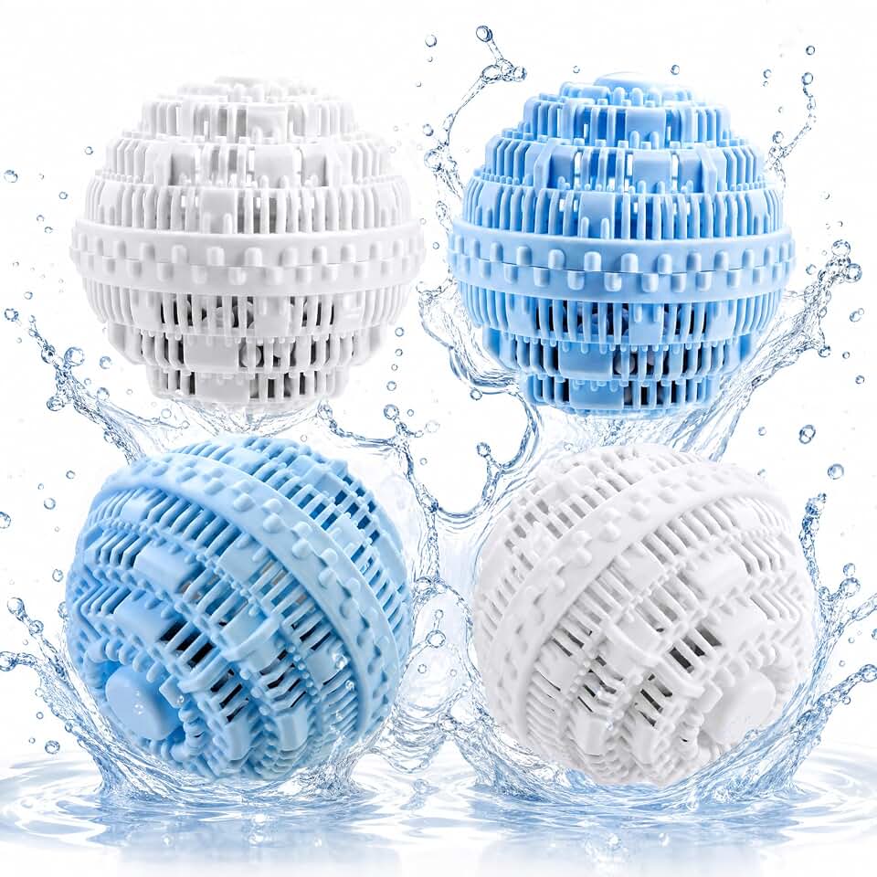 Boao 4 Pcs Washing Balls for Laundry, Non Chemical Reusable, Blue, White | Natural Laundry Balls, Reusable for Washing Machine and Dryer, Natural Cleaning Without Chemical Detergent