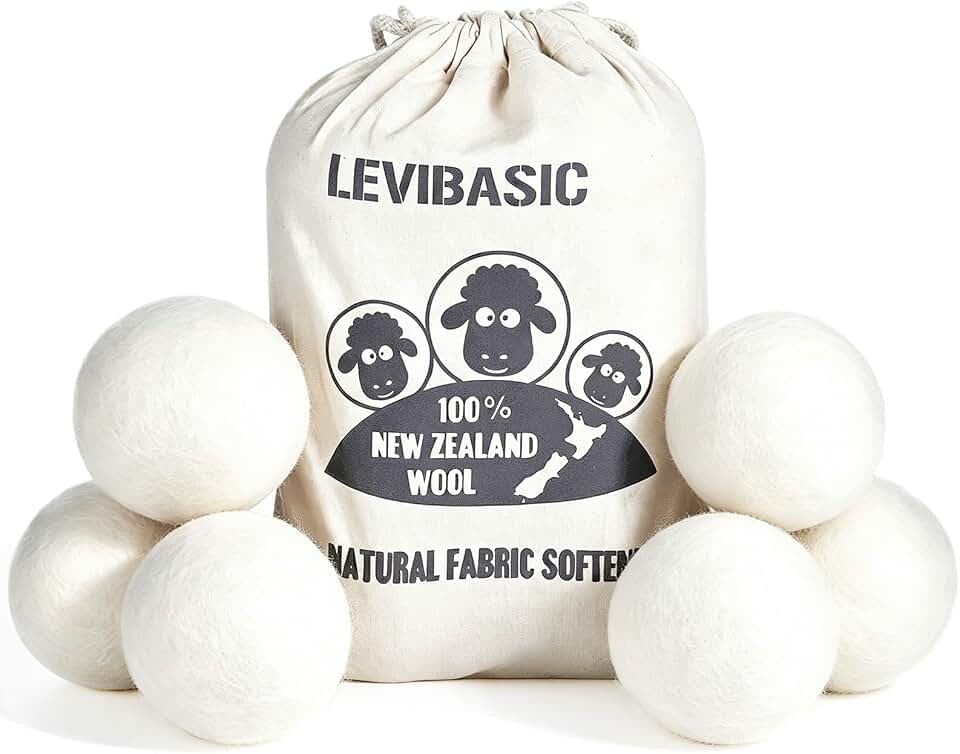 Wool Dryer Balls 6 Pack, 100% New Zealand Wool to Core | Reusable Natural Fabric Softener Alternative, Chemical Free Reduce Wrinkles, Static &amp; Shorten Drying Time 1000+ Loads