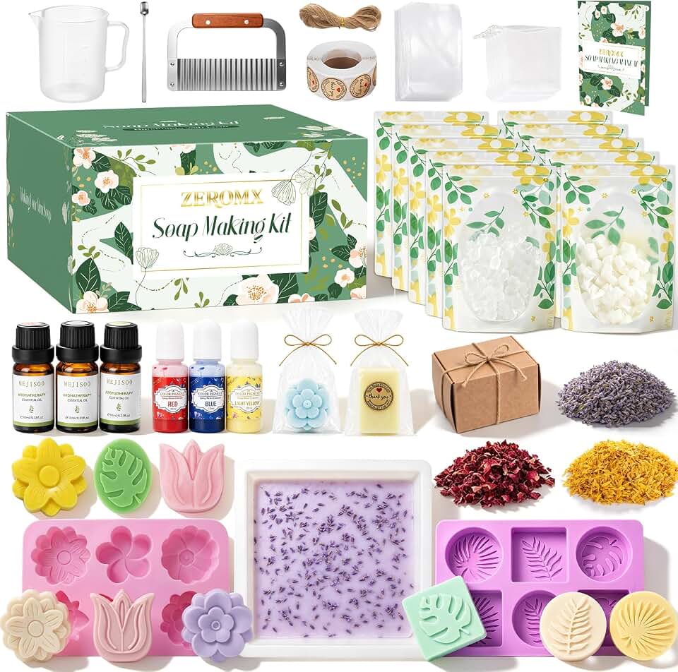 Soap Making Kit for Adults &amp; Beginners Complete Soap Making Supplies | 3.3lb Glycerin Soap Base, 3 Dyes &amp; Essential Oils, 3 Silicone Molds, Soap Cutter &amp; Gift Packaging, Handmade Soap Crafts Kits