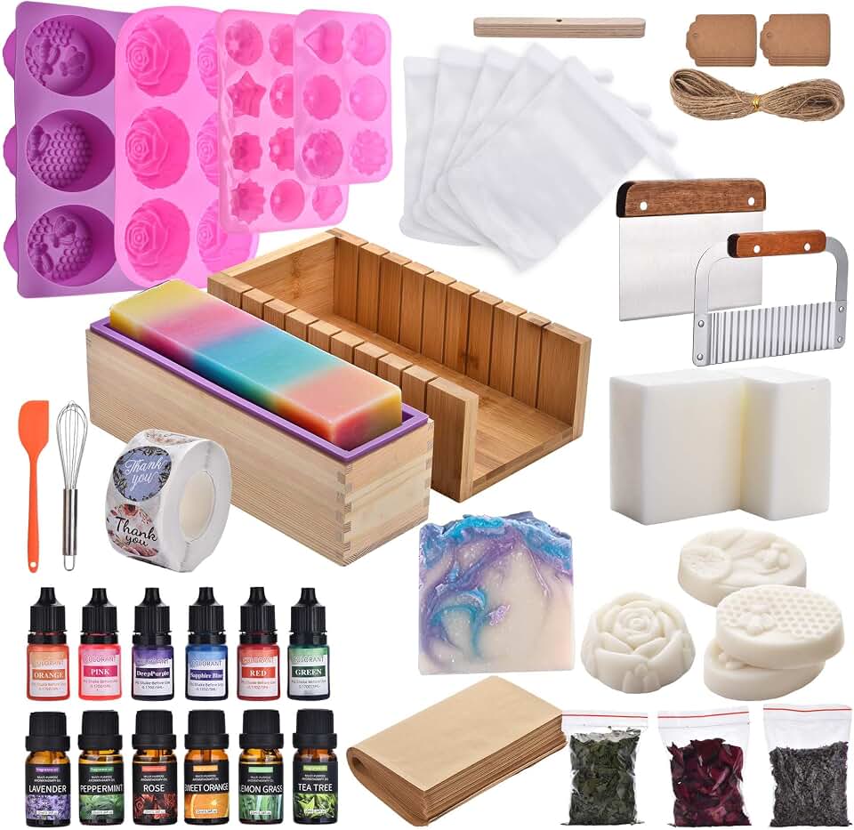 Soap Making Kit for Adults All-in-One Soap Making Supplies Includes Melt &amp; Pour Goat Milk Soap Base, Silicone Loaf Molds,Premium Cutting Box &amp; 500+PCS DIY Handmade Soap | Includes Melt &amp; Pour Goat Milk Soap Base, Silicone Loaf Molds,Premium Cutting Box &amp; 500+PCS DIY Handmade Soap