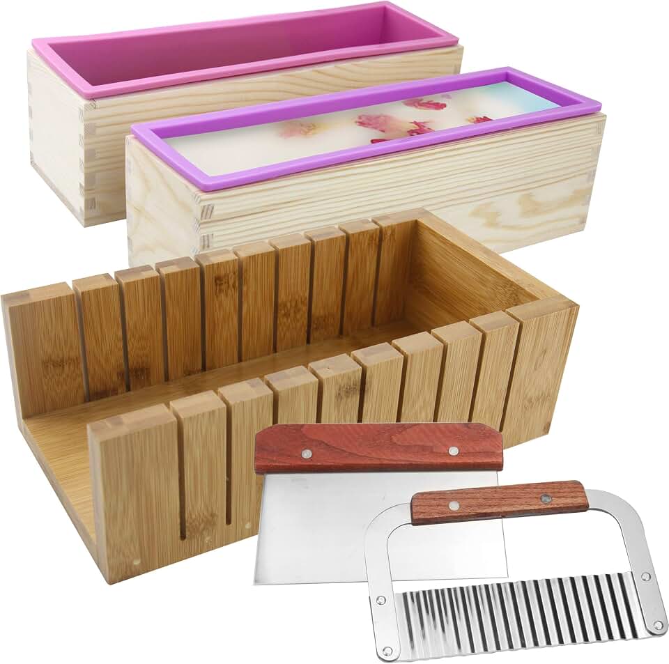 2 PCS Silicone soap molds Making Kit soap loaf bar Making molds (44oz Purple Pink Silicone) for Adults - Stainless Steel Wavy &amp; Straight Slicer