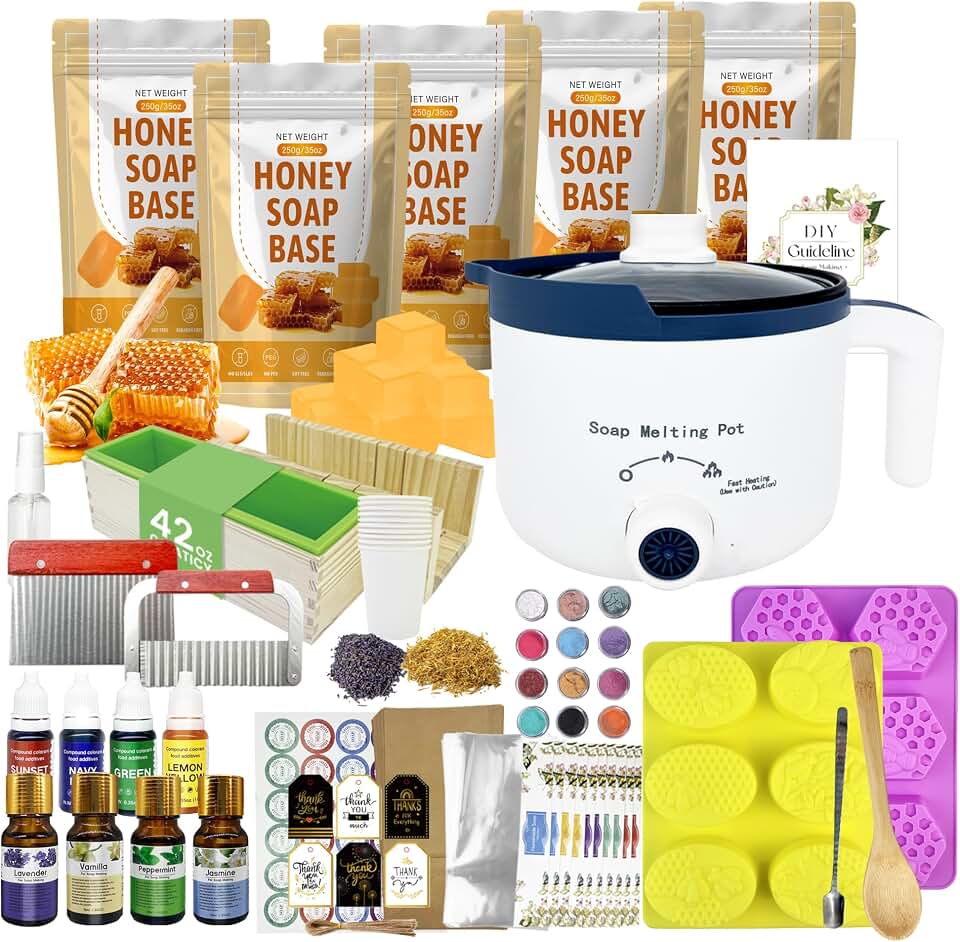 PIUH Honey Soap Making Kit with Honey Soap Base and Molds for Adults | All in One Soap Making Supplies Kit, 2.2 lbs Honey Soap Base, Soap Melter, DIY Natural Soap Craft Kit