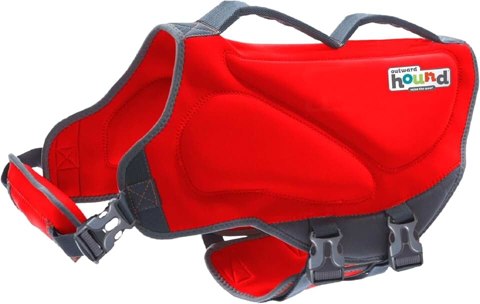 Outward Hound Dawson Swim Dog Life Jacket, Life Vest, Red, Large | High Buoyancy, Insulating, Adjustable Fit, Rescue Handle, Reflective, Swimming &amp; Boating, Large Dogs (28–32" Girth)