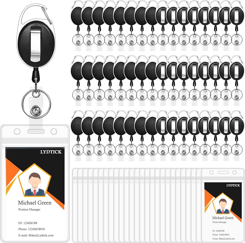 100 Pcs Retractable Badge Reels &amp; ID Badge Holder, Heavy Duty Badge Holder Clips Bulk ID Card Key Holders with Ring for Nurse Office Work Employee School Supplies