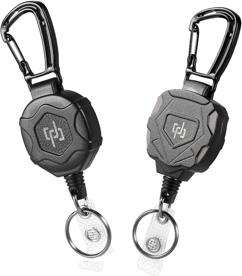 SHENGXIN 2 Pack Retractable Keychain Heavy Duty Carabiner Badge Holder, Tactical ID Badge Reel with 32” Steel Retractable Cord, 8.0 OZ