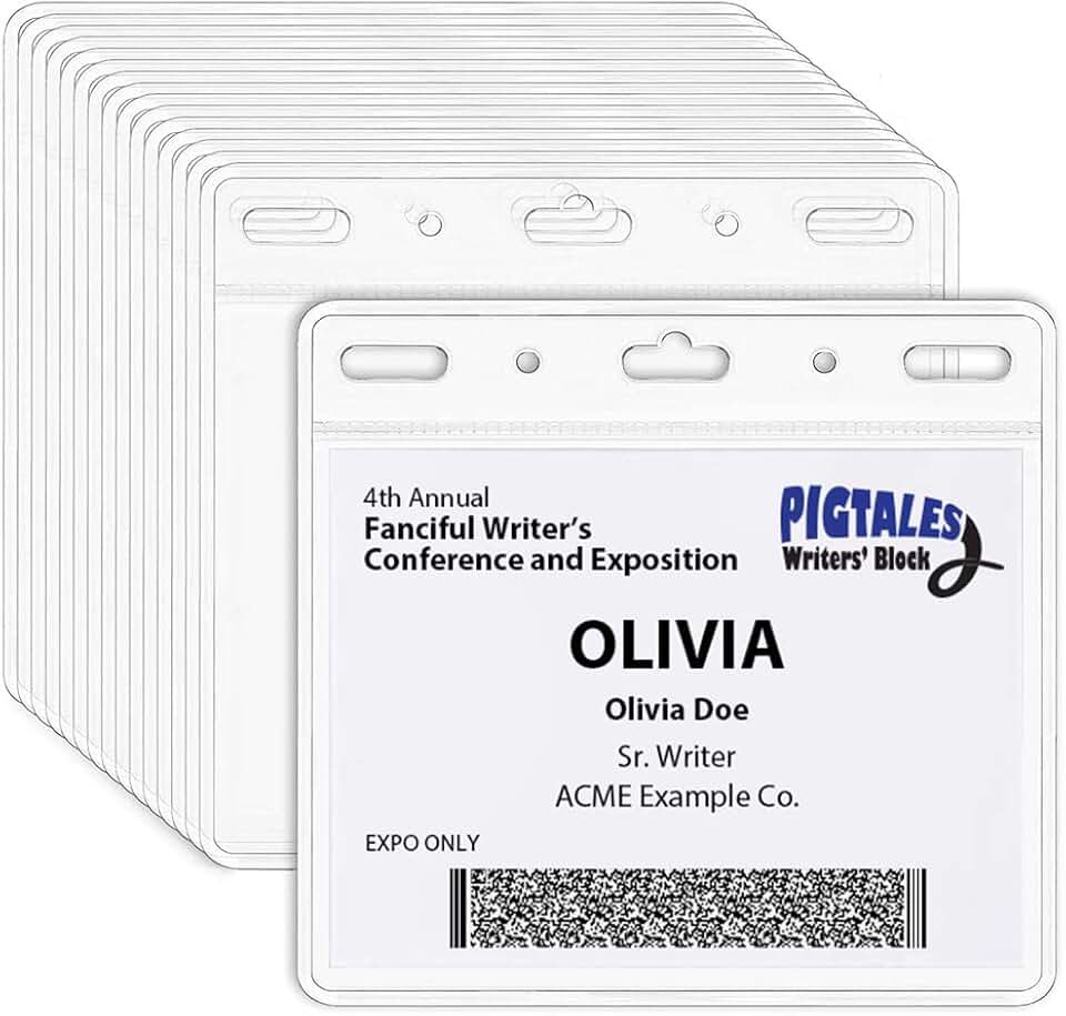 Clear ID Holder for Lanyard - ID Card Holder Waterproof (Inches, 4 x 3 Horizontal 100 Pack)