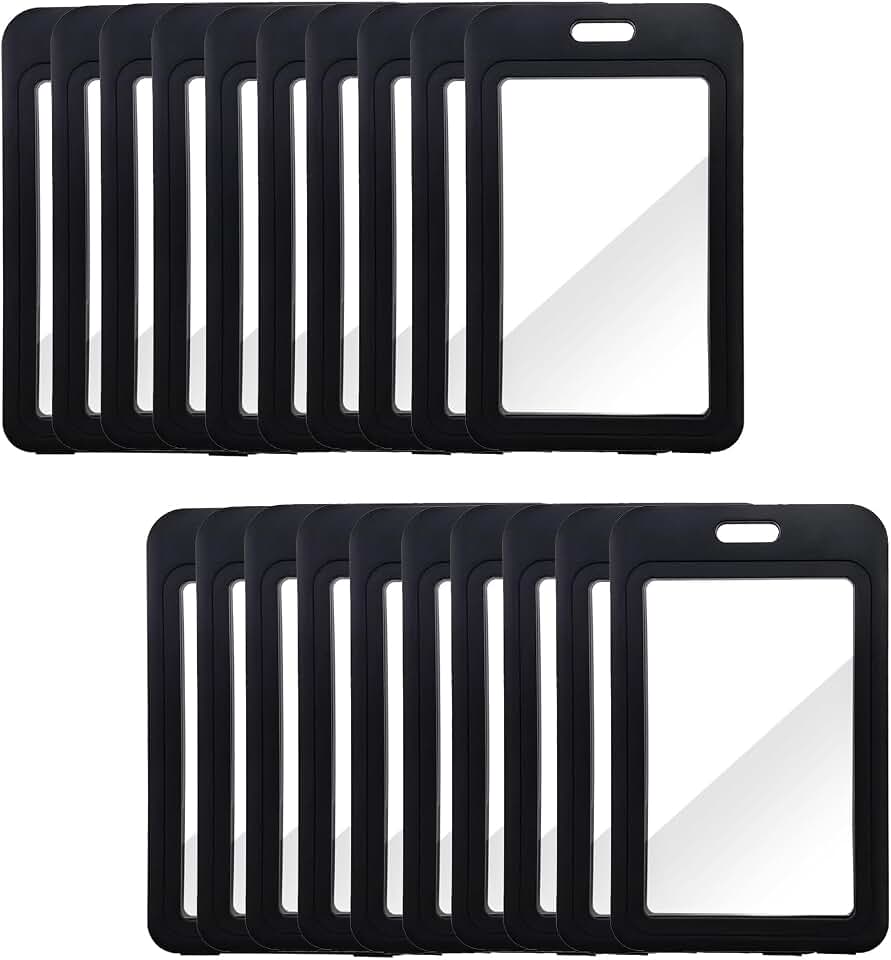 20 Pack ID Badge Holder with Double-Sided Transparent Windows | Black Vertical Hard Plastic Name Tag Card Holder, Waterproof Id Card Protector for Office School