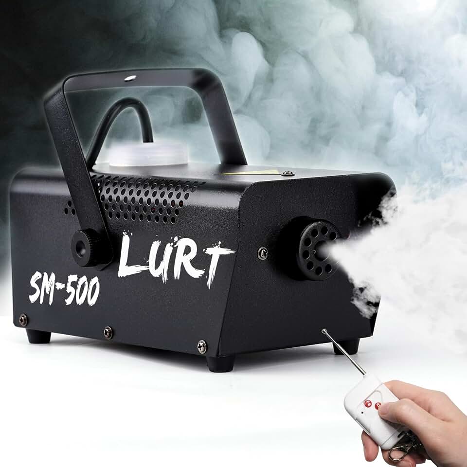 LURT Fog Machine Smoke Machine Indoor Outdoor Halloween Smoke Maker Stage | Mini 500W Wireless Remote Auto Mode Two Control Options Small Portable Parties Wedding DJ Water Based Fogging Fuse Protection