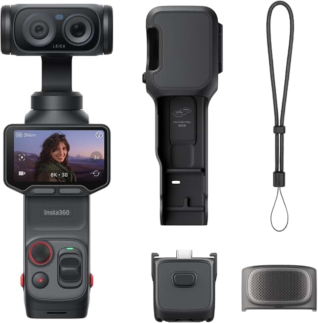 Insta360 Luna Ultra - 8K Vlogging Camera featuring Dual Leica Lenses, 12× Zoom, 1" Sensor, Detachable 2" Touchscreen, Triple AI Chip, Pocket Gimbal Camera for Vlog Photography-Cosmic Black