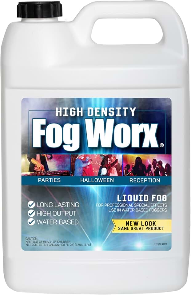 FogWorx Extreme High Density Fog Juice Gallon - Long Lasting, High Output, Odorless Water Based Fog Machine Fluid - for 400 Watt to 1500 Watt Machines