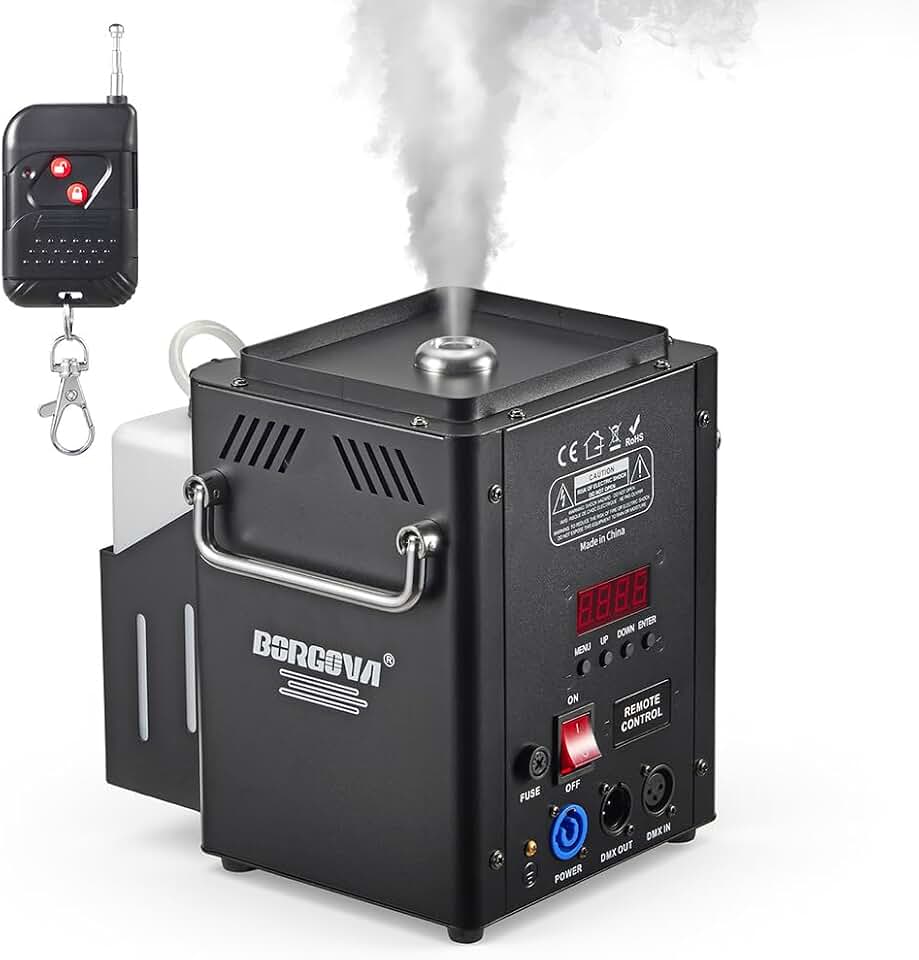 Vertical 1500W DMX Fog Machine with Wireless Remote Timer | 1.2L Tank, 2-3 Min Warm-Up, 30ft Fog Reach, 160ft Remote, Perfect for Stage DJ Halloween Party Effects