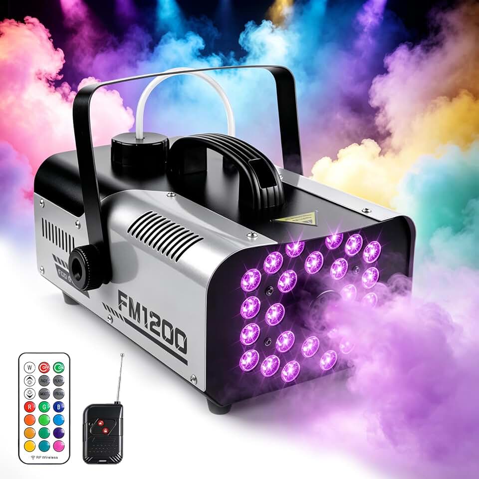 Fog Machine Outdoor Indoor 1200W, 24 Lights Halloween Smoke Machine | 6000CFM, 13 Colors &amp; 4 Modes, Wired &amp; Wireless Dual Remote for Parties Weddings Concerts Disco Nights Celebrations