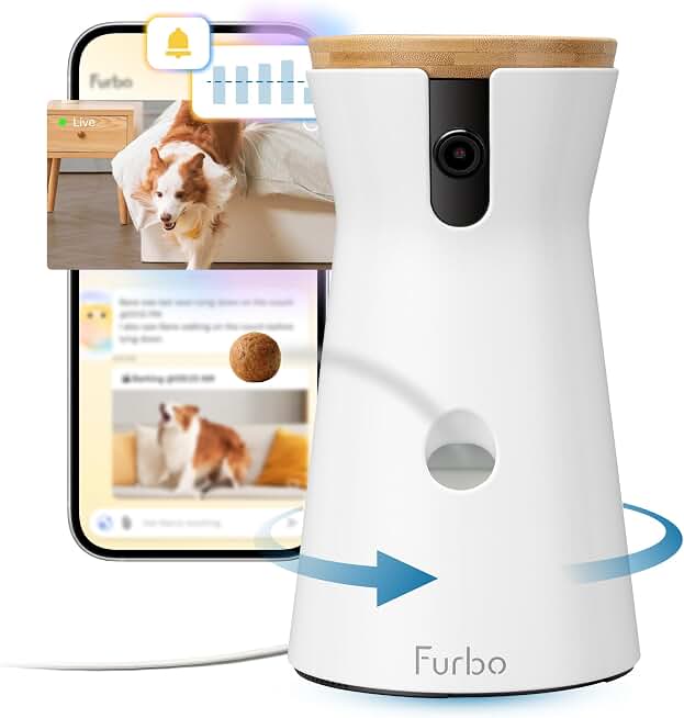 Furbo 360° Dog Camera [Subscription Required] Unlock w/Paid Plan: Home Security &amp; Dog Safety Alerts, Rotating Pet Treat Toss, 2-Way Speaker (Low Risk, 3mo Min. Cancel Anytime)